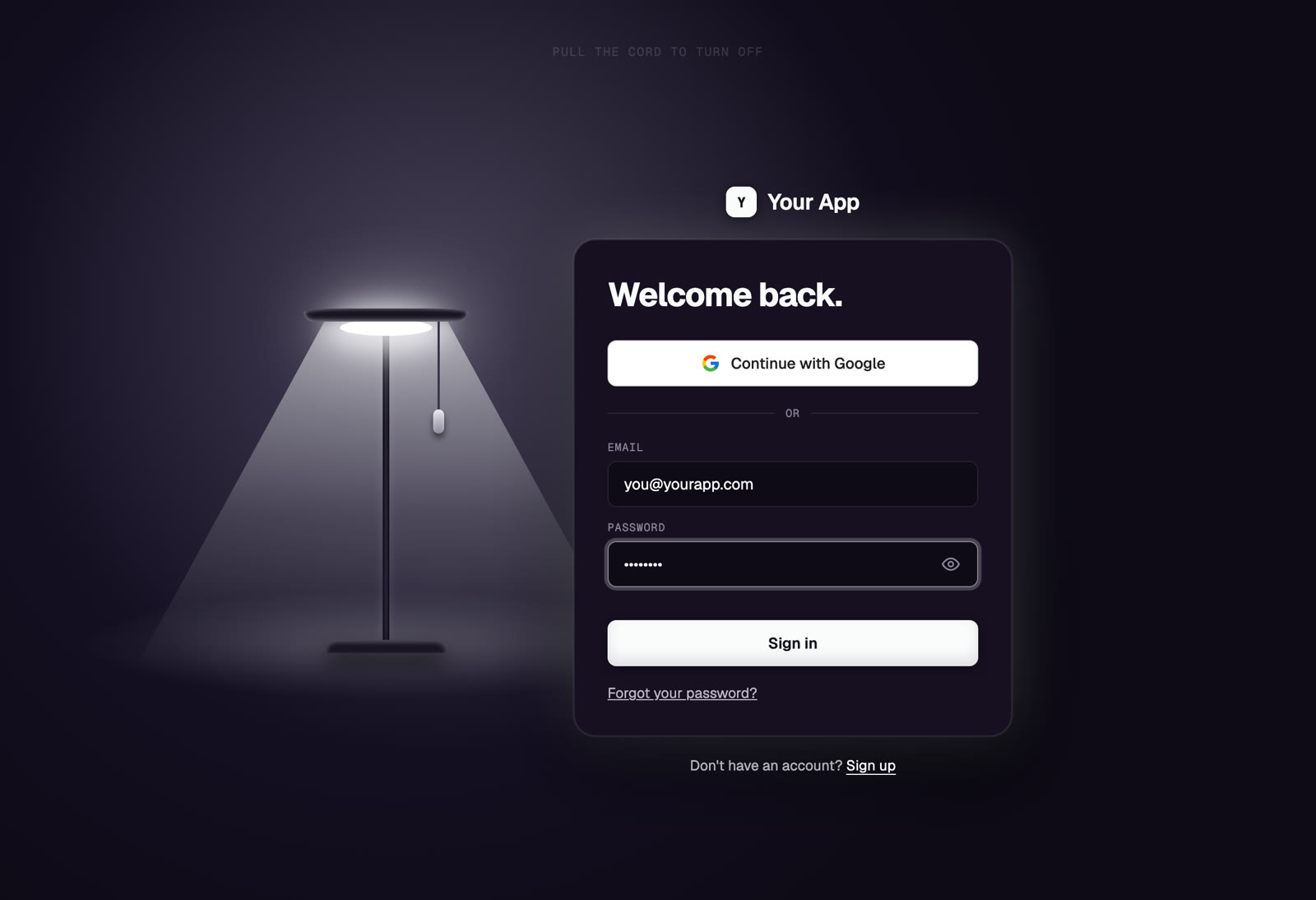 Lamp Login, lit